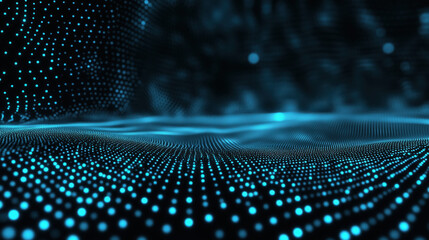 Blue dots wave landscape on black background. Technology business concept