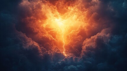 Wall Mural - Powerful lightning bolt erupting through ominous storm clouds.