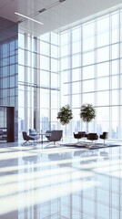 Wall Mural - Stunning Modern Office Lobby with Panoramic City Views.  A Breathtaking Architectural Interior Design.  Elegant and Luxurious Corporate Space.  Perfect for Business and Professional Use.