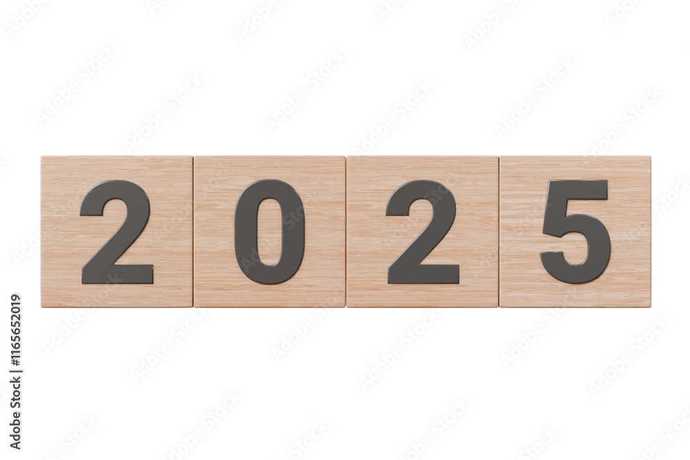 3d Wooden box cube with text 2025 icon. Transitioning from 2024 to 2025 ...
