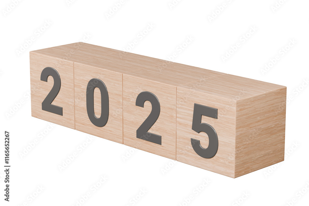 3d Wooden box cube with text 2025 icon. Transitioning from 2024 to 2025 ...