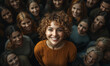 © Aziz - Smiling young woman with curly hair stands out confidently in a crowd, drawing attention amidst a sea of people