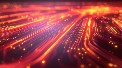 Canvas Print - abstract glowing red and orange lines converging.