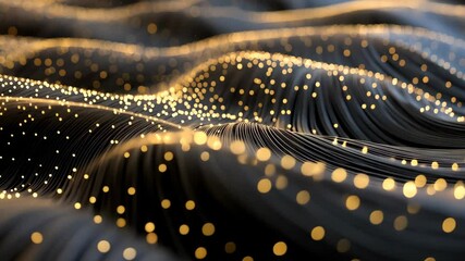 Wall Mural - waves of light create a mesmerizing pattern in an abstract composition of golden dots and black line