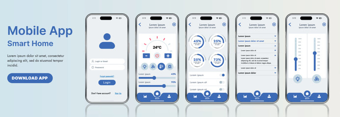 Wall Mural - a sleek smart home application interface template featuring modern icons and a gradient design. incl