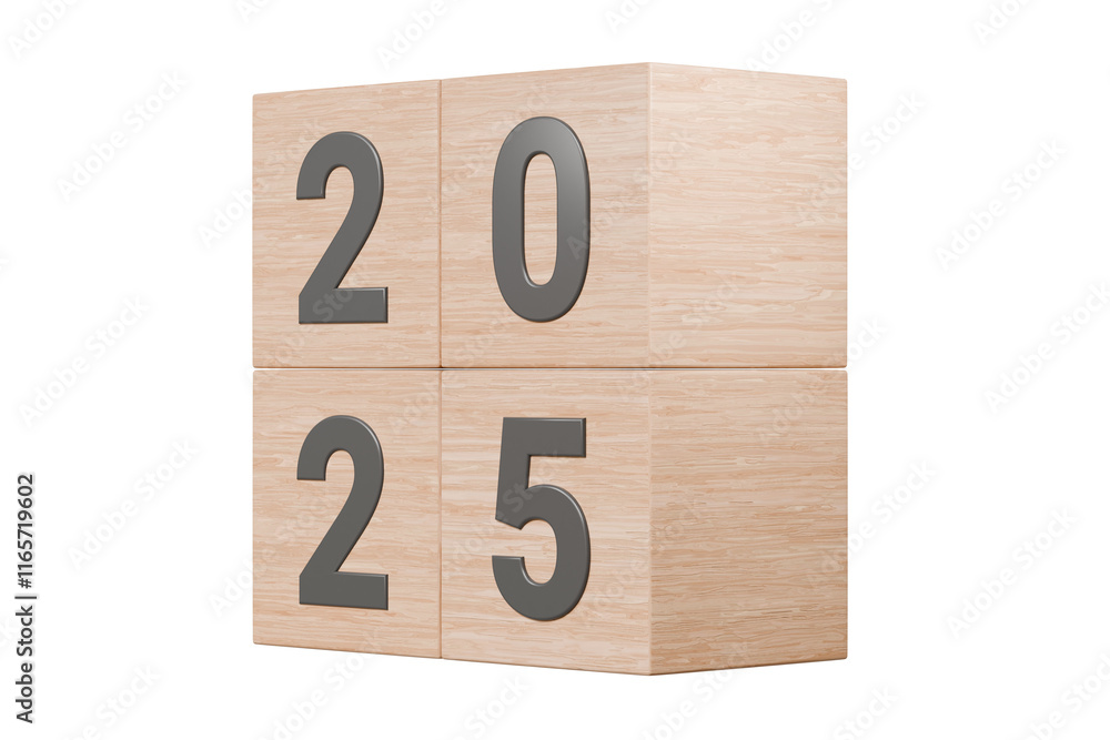 3d Wooden box cube with text 2025 icon. Transitioning from 2024 to 2025 ...