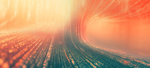 Flowing stream of binary code in green and yellow hues, representing data transfer and technology
