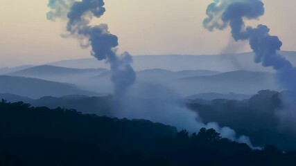 Wall Mural - captivating thick gray mist and smoke swirling through a dusky backdrop