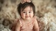 © PixPro Studios - Chubby-cheeked baby with sparkling eyes sitting on soft fabric, surrounded by a cozy, textured background