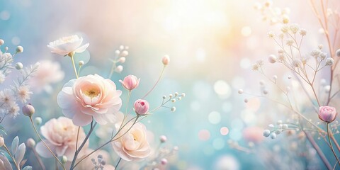 Wall Mural - Pastel Blossoms and Delicate Floral Branches in Soft Light