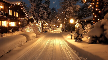 Wall Mural - Traffic in snowy city.