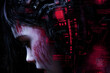 © Jibber  - Cyberpunk-Porträt mit leuchtenden roten Akzenten und technologischen Elementen