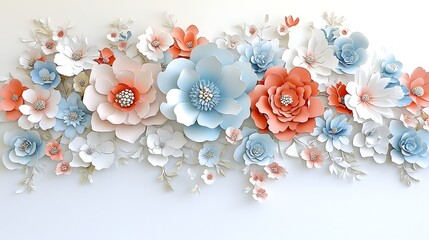 Wall Mural - Elegant Paper Flowers Arrangement  Pastel Floral Background