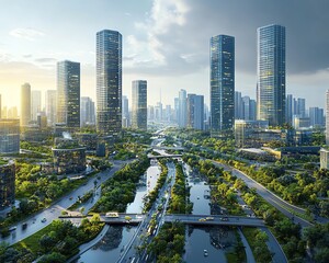 Leinwandbilder - Innovative global future A world with interconnected smart cities, renewable energy, and technology that enhances daily life for everyone