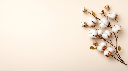 Wall Mural - A bunch of cotton flowers on a beige background