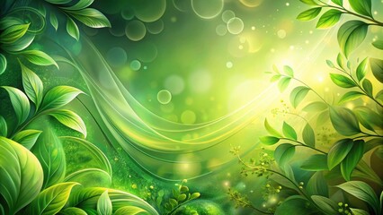 Abstract Green Foliage with Wavy Lines and Bokeh Effects