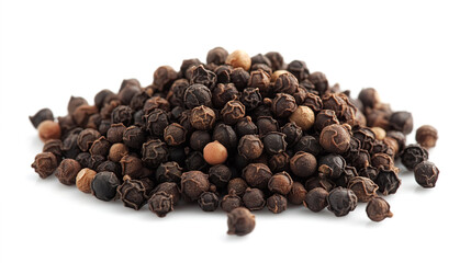 Wall Mural - side view on one single black allspice peppercorns pile heap isolated on white background