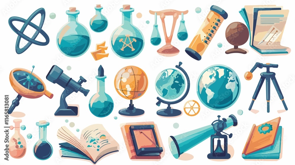 Education and Science Cartoon Vector Icons for Academic Projects and ...