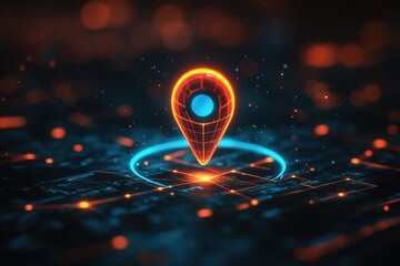 Wall Mural - glowing digital location pin on a circuit board background. represents gps, navigation, or location 