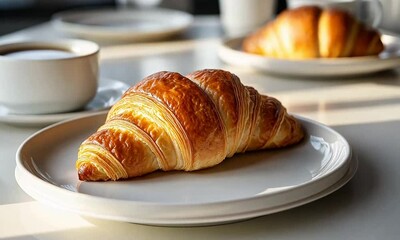 Wall Mural - Croissant in a white plate