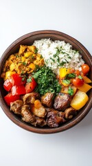 Wall Mural - A Colorful and Flavorful Vegetarian/Vegan/Meat Bowl with Rice, Vegetables, and Curry. A Delicious and Healthy Meal for Lunch or Dinner