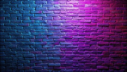 Wall Mural - Brick wall illuminated by blue and purple light, creating a vibrant and textured backdrop for design.