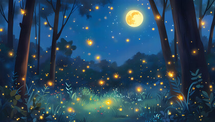 Wall Mural - Fireflies in the Forest