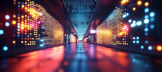 Wall Mural - colorful nightclub corridor with bright light. generative ai technology.