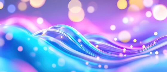 Wall Mural - Abstract waves with colorful bokeh effects on a soft gradient background.