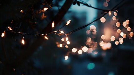 Sticker - Enthralling Night: Fairy Lights Twinkling on Tree Branches