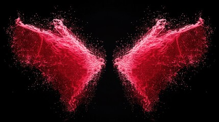 Fototapete - A vibrant, abstract representation of a butterfly formed from red powder against a black background, symbolizing transformation and beauty.