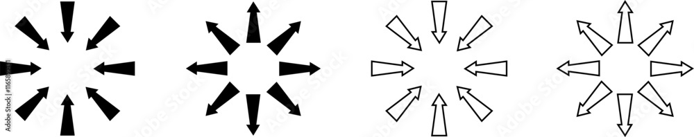 Stock-Vektorgrafik „Group of straight arrows arranged in circle ...