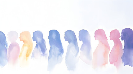 Silhouette group of multicultural women Female social community of diverse culture International Womens day Colleagues Racial equalityBanner poster copy spaceEmpowermentInclusive cover poster copy