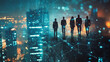 © Teeraphon - Abstract business team stands on the peak of success amid tall, innovative Smart city and graphs with statistics to analyze business potential and predict future developments in company growth.