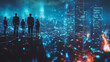 © Teeraphon - Abstract business team stands on the peak of success amid tall, innovative Smart city and graphs with statistics to analyze business potential and predict future developments in company growth.