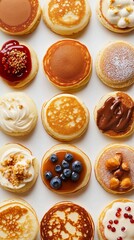 A Variety of Delicious Mini Pancakes with Different Toppings