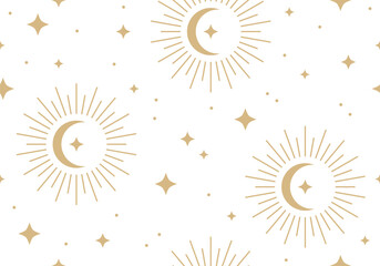 Wall Mural - seamless pattern with dream design stars, moon. golden celestial pattern. seamless pattern with cres