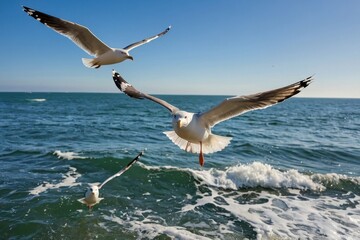 Seagulls flying over the sea