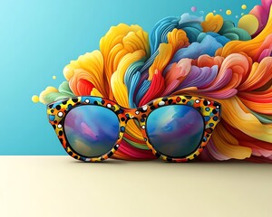 Wall Mural - 1960s Pop Art movement, Colorful Sunglasses Surrounded by Vibrant Silhouette