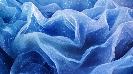 Wall Mural - a close-up of flowing blue chiffon fabric with a shimmering texture, creating a dreamy and ethereal 