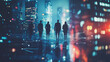 © Teeraphon - Abstract business team stands on the peak of success amid tall, innovative Smart city and graphs with statistics to analyze business potential and predict future developments in company growth.