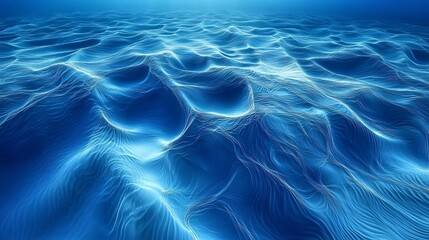 Wall Mural - Mesmerizing deep blue ocean waves create a tranquil underwater scene, showcasing intricate patterns and flowing currents.