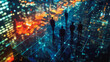© Teeraphon - Abstract business team stands on the peak of success amid tall, innovative Smart city and graphs with statistics to analyze business potential and predict future developments in company growth.