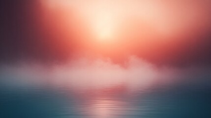 Wall Mural - Blurry image of a sunset over a body of water. The water is calm and the sky is filled with pink and orange hues. Scene is serene and peaceful, as if the viewer is standing on the shore