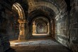 © Tanu - The dimly lit corridor features intricately carved stone arches, leading into a long passageway that evokes a sense of ancient history and mystery.