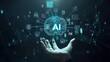 © sobartea - Hand holding holographic AI brain with data network.