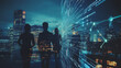 © Teeraphon - Abstract business team stands on the peak of success amid tall, innovative Smart city and graphs with statistics to analyze business potential and predict future developments in company growth.
