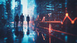 © Teeraphon - Abstract business team stands on the peak of success amid tall, innovative Smart city and graphs with statistics to analyze business potential and predict future developments in company growth.