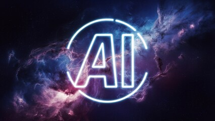 Wall Mural - digital ai symbol against colorful night sky - generative a