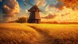 © NurNazira - Serene Windmill in Golden Wheat Field at Sunset